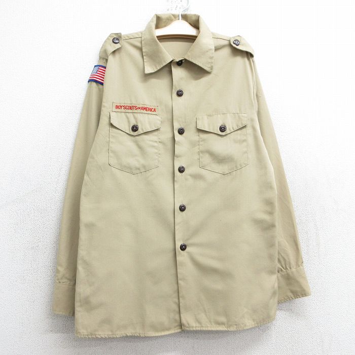 古着 長袖 ボーイスカウト シャツ キッズ ボーイズ 子供服 90年代 90s ワッペン USA製 ベージュ カーキ 25jan27