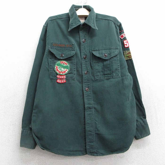 古着 長袖 ビンテージ ボーイスカウト シャツ キッズ ボーイズ 子供服 50年代 50s ワッペン USA製 緑 グリーン 【spe】 25jan27