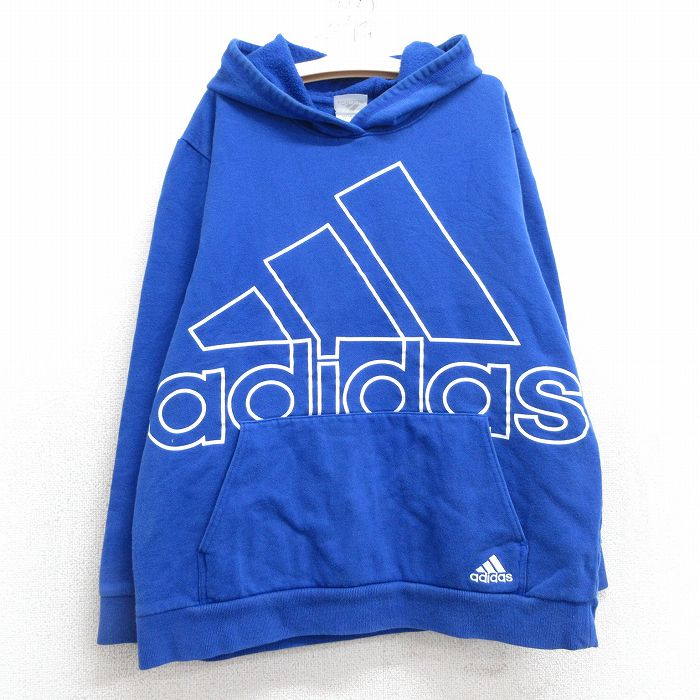 古着 アディダス adidas 長袖 スウェット パーカー キッズ ボーイズ 子供服 00年代 00s ビッグロゴ 青 ブルー 25jan27