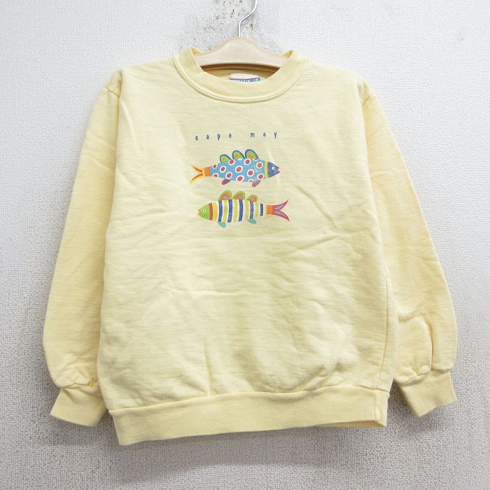 【20%OFF】古着 長袖 スウェット キッズ ボーイズ 子供服 90年代 90s 魚 コットン クルーネック USA製 黄 イエロー 25jan27