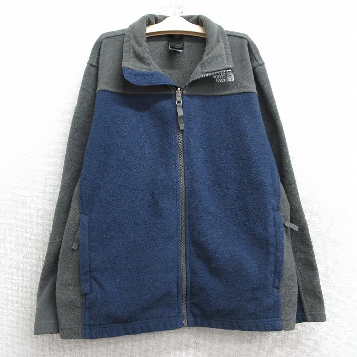 【50%OFF】古着 ノースフェイス THE NORTH FACE 長袖 フリース ジャケット キッズ ボーイズ 子供服 ワンポイントロゴ ツートンカラー 紺他 ネイビー 25jan27