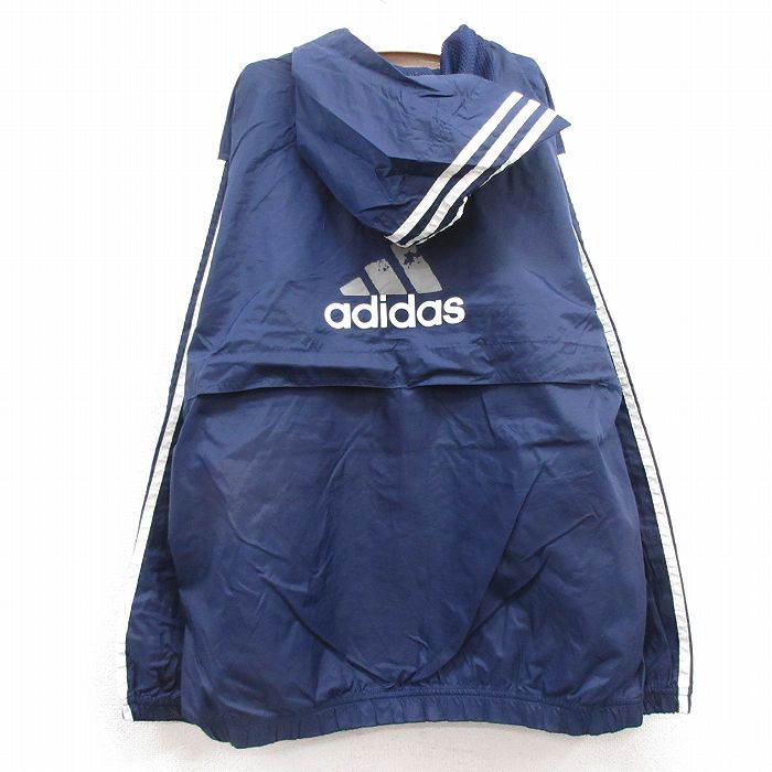 古着 アディダス adidas 長袖 ナイロン ジャケット パーカー キッズ ボーイズ 子供服 90年代 90s ビッグロゴ 紺 ネイビー 3本ライン 内側メッシュ 25jan30
