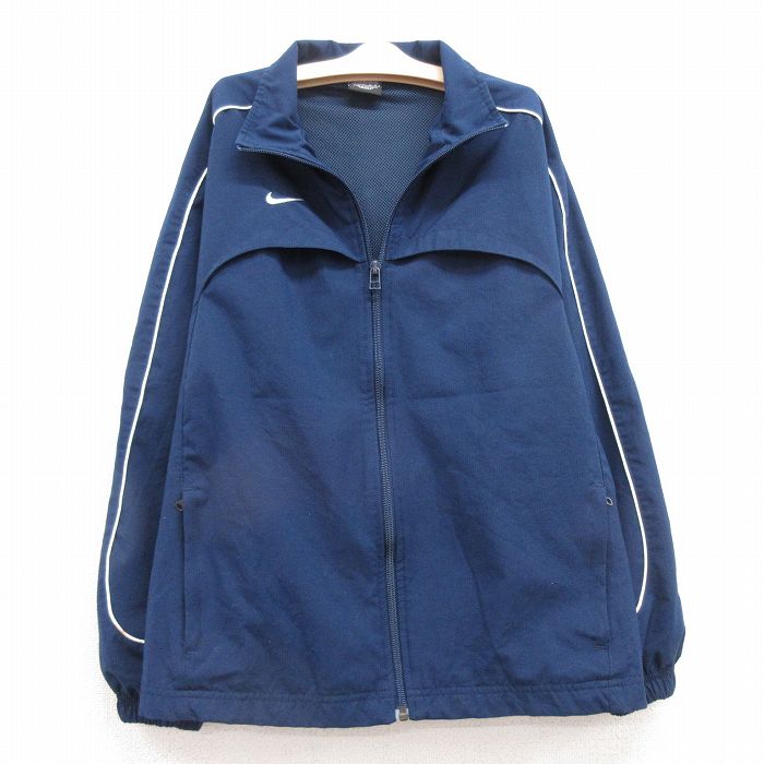 古着 ナイキ NIKE 長袖 ジャケット キッズ ボーイズ 子供服 00年代 00s ワンポイントロゴ 紺 ネイビー 内側メッシュ 25jan30