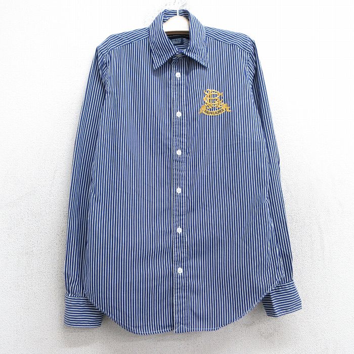 【50%OFF】古着 ラルフローレン Ralph Lauren スポーツ 長袖 ブランド シャツ キッズ ボーイズ 子供服 ワンポイントロゴ コットン 紺他 ネイビー ストライプ 25feb01