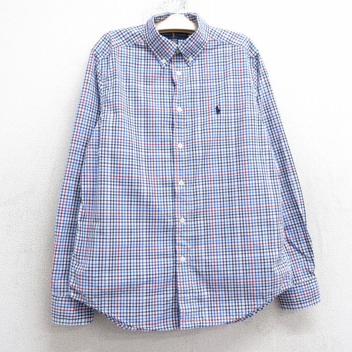 【50%OFF】古着 ラルフローレン Ralph Lauren 長袖 ブランド シャツ キッズ ボーイズ 子供服 ワンポイントロゴ コットン ボタンダウン 青他 ブルー チェック 25feb01