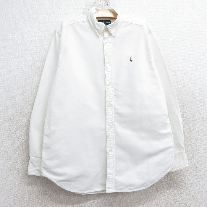 古着 ラルフローレン Ralph Lauren 長袖 ブランド シャツ キッズ ボーイズ 子供服 90年代 90s ワンポイントロゴ オックスフォード コットン ボタンダウン 白 ホワイト 25feb01