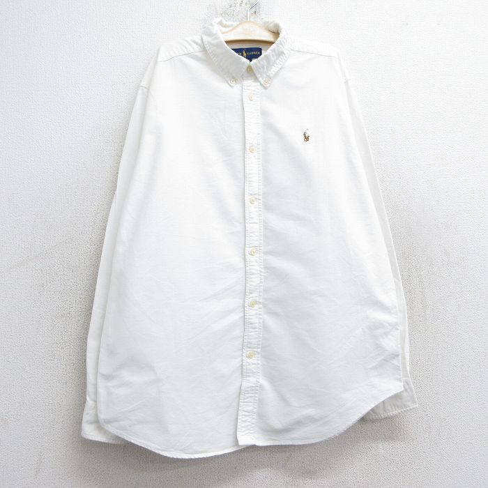 古着 ラルフローレン Ralph Lauren 長袖 ブランド シャツ キッズ ボーイズ 子供服 ワンポイントロゴ オックスフォード コットン ボタンダウン 白 ホワイト 25feb01