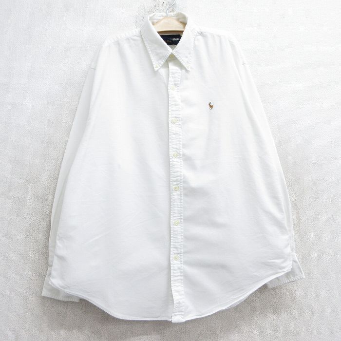 古着 ラルフローレン Ralph Lauren 長袖 ブランド シャツ キッズ ボーイズ 子供服 ワンポイントロゴ オックスフォード コットン ボタンダウン 白 ホワイト 25feb01