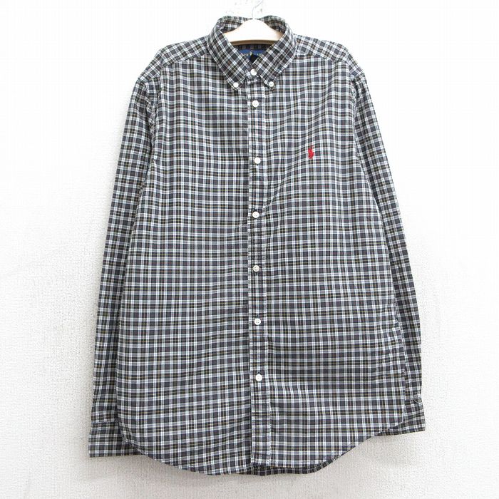 古着 ラルフローレン Ralph Lauren 長袖 ブランド シャツ キッズ ボーイズ 子供服 ワンポイントロゴ コットン ボタンダウン 濃緑他 グリーン チェック 25feb01
