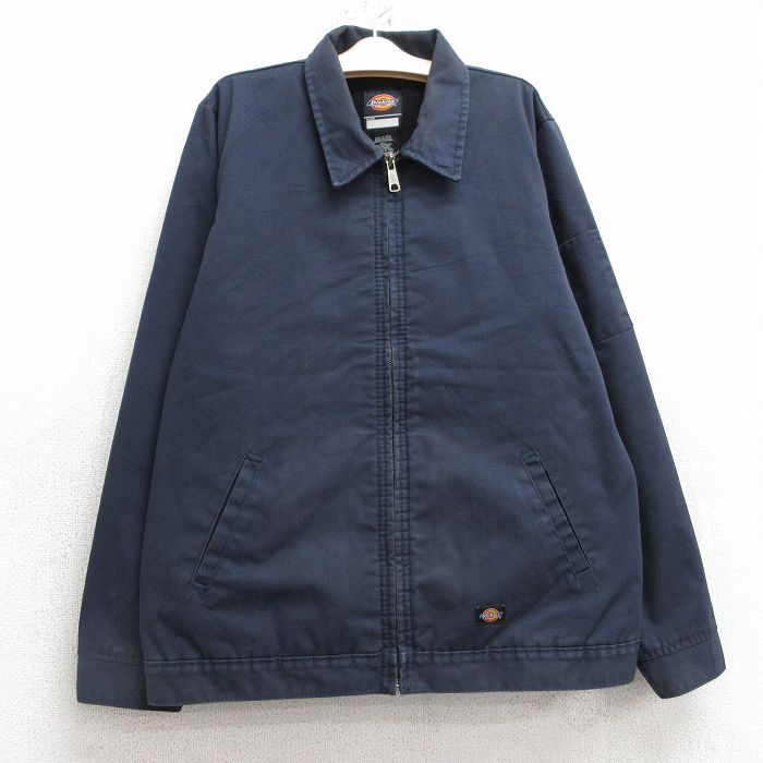 古着 ディッキーズ Dickies 長袖 ワーク ジャケット キッズ ボーイズ 子供服 紺 ネイビー 内側フリース 25feb01