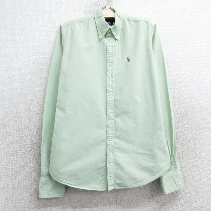 【50%OFF】古着 ラルフローレン Ralph Lauren 長袖 ブランド シャツ キッズ ガールズ 子供服 90年代 90s ワンポイントロゴ オックスフォード コットン ボタンダウン 薄緑 グリーン 25feb06