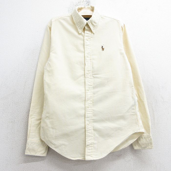 古着ラルフローレン 長袖 ブランド シャツ キッズ ボーイズ 子供服 90年代 90s ワンポイントロゴ オックスフォード コットン ボタンダウン 黄他 イエロー ストライプ 25feb06