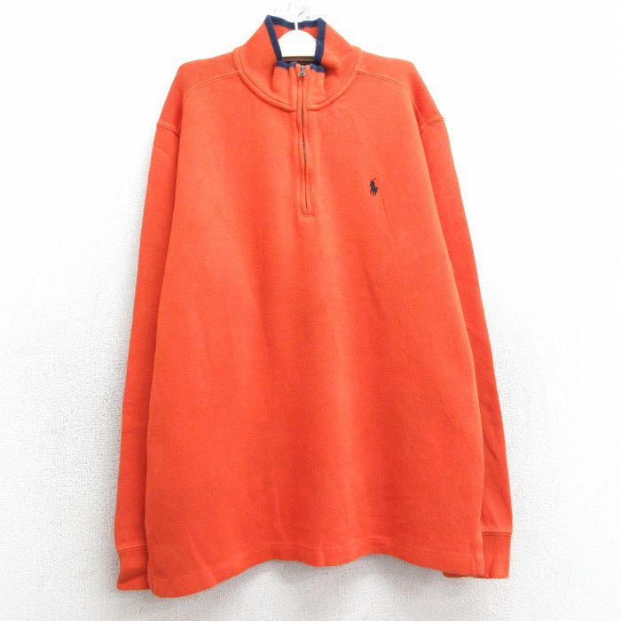 【50%OFF】古着 ラルフローレン Ralph Lauren 長袖 ブランド ハーフジップ トップス キッズ ボーイズ 子供服 ワンポイントロゴ コットン オレンジ 25feb06