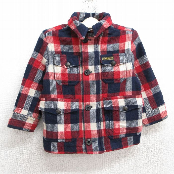 古着 ラルフローレン Ralph Lauren 長袖 ブランド ウール ジャケット キッズ ボーイズ 子供服 赤他 レッド チェック 内側キルティング 25feb06