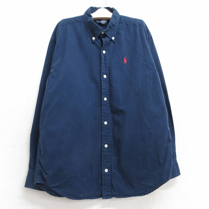 古着 ラルフローレン Ralph Lauren 長袖 ブランド シャツ キッズ ボーイズ 子供服 90年代 90s ワンポイントロゴ コットン ボタンダウン 紺 ネイビー 25feb06