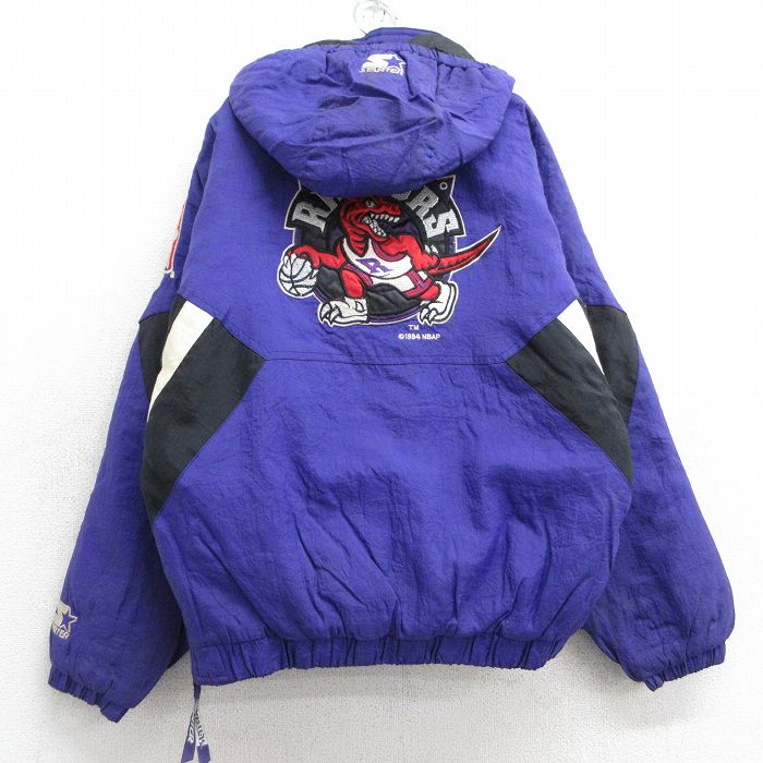 古着 スターター STARTER 長袖 ナイロン シャツ アノラック パーカー キッズ ボーイズ 子供服 90年代 90s NBA トロントラプターズ 紫 パープル 内側キルティング 【spe】 25feb06