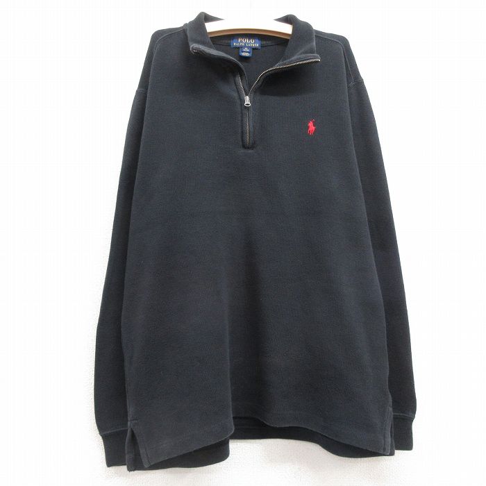 古着 ラルフローレン Ralph Lauren 長袖 ブランド ハーフジップ トップス キッズ ボーイズ 子供服 ワンポイントロゴ 黒 ブラック 25feb13