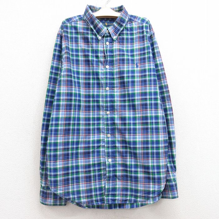 古着 ラルフローレン Ralph Lauren 長袖 ブランド シャツ キッズ ボーイズ 子供服 コットン ボタンダウン 紺他 ネイビー チェック 25feb13