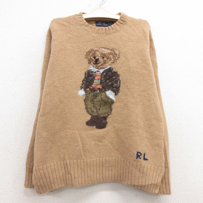 古着 ラルフローレン Ralph Lauren 長袖 ブランド セーター キッズ ボーイズ 子供服 ポロベア ウール クルーネック ベージュ カーキ 【spe】 25feb13