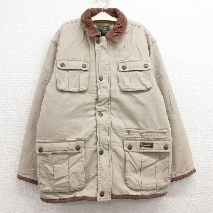 【50%OFF】古着 エディーバウアー 長袖 ジャケット キッズ ボーイズ 子供服 コットン 襟コーデュロイ ベージュ カーキ 内側キルティング 25feb13