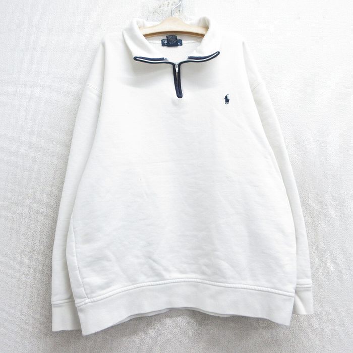 古着 ラルフローレン Ralph Lauren 長袖 ブランド ハーフジップ スウェット キッズ ボーイズ 子供服 90年代 90s ワンポイントロゴ コットン 白 ホワイト 25feb26