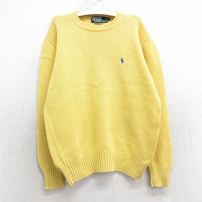 古着 ラルフローレン Ralph Lauren 長袖 ブランド セーター キッズ ボーイズ 子供服 00年代 00s ワンポイントロゴ コットン クルーネック 黄色 イエロー 25feb26