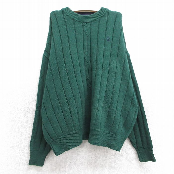 【50%OFF】古着 ノーティカ NAUTICA 長袖 ブランド セーター キッズ ボーイズ 子供服 90年代 90s ワンポイントロゴ コットン クルーネック 緑 グリーン 25feb26