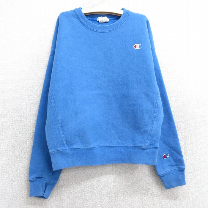 古着 長袖 チャンピオン champion リバースウィーブ キッズ ボーイズ 子供服 00年代 00s ワンポイントロゴ クルーネック 水色 25feb26