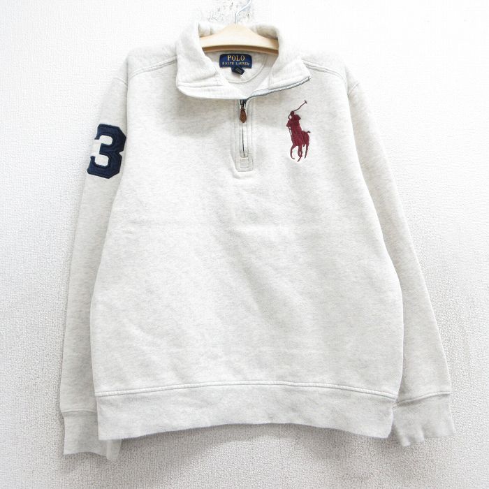古着 ラルフローレン Ralph Lauren 長袖 ブランド ハーフジップ スウェット キッズ ボーイズ 子供服 ビッグポニー 3 薄グレー 霜降り 25feb26