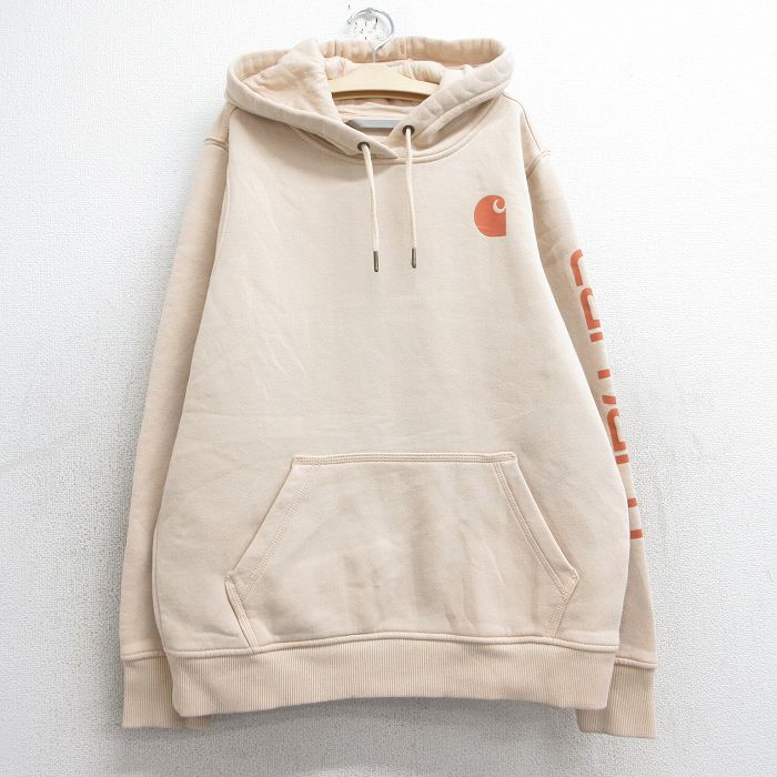 古着 カーハート Carhartt 長袖 スウェット パーカー キッズ ボーイズ 子供服 ワンポイントロゴ ベージュ系 カーキ 25feb26