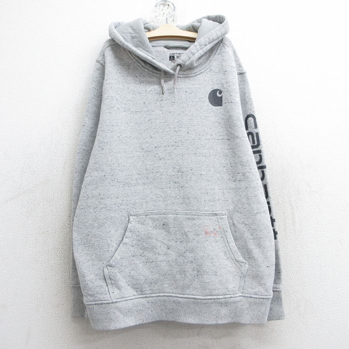 古着 カーハート Carhartt 長袖 スウェット パーカー キッズ ボーイズ 子供服 ワンポイントロゴ グレー 霜降り 25feb26