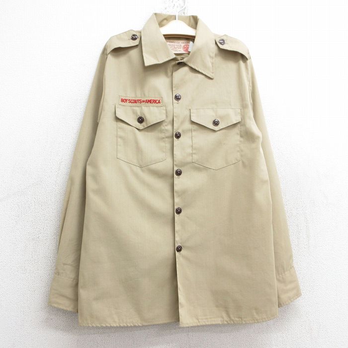 古着 長袖 ボーイスカウト シャツ キッズ ボーイズ 子供服 90年代 90s USA製 ベージュ カーキ 25mar03