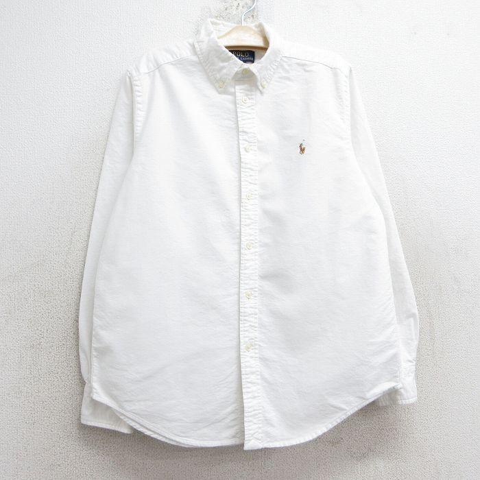 古着 ラルフローレン Ralph Lauren 長袖 ブランド シャツ キッズ ボーイズ 子供服 ワンポイントロゴ オックスフォード コットン ボタンダウン 白 ホワイト 25mar03