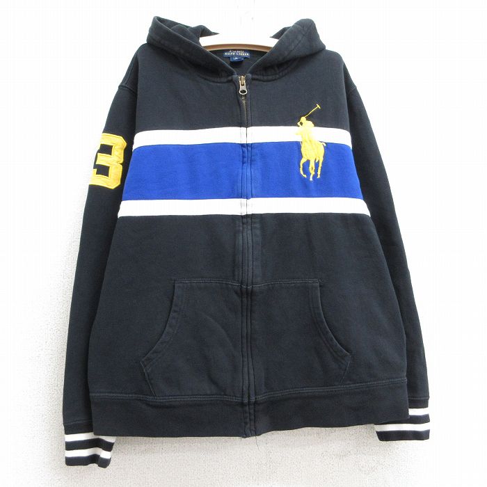 古着 ラルフローレン Ralph Lauren 長袖 ブランド スウェット フルジップ パーカー キッズ ボーイズ 子供服 ビッグポニー 黒他 ブラック 25mar03