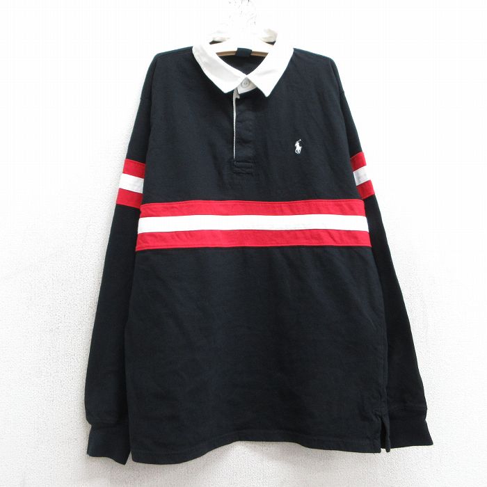古着 ラルフローレン Ralph Lauren 長袖 ブランド ラガー シャツ キッズ ボーイズ 子供服 90年代 90s ワンポイントロゴ コットン 黒他 ブラック 25mar03