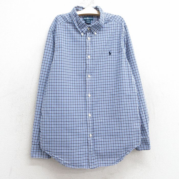 古着 ラルフローレン Ralph Lauren 長袖 ブランド シャツ キッズ ボーイズ 子供服 90年代 90s コットン ボタンダウン 紺他 ネイビー チェック 25mar03