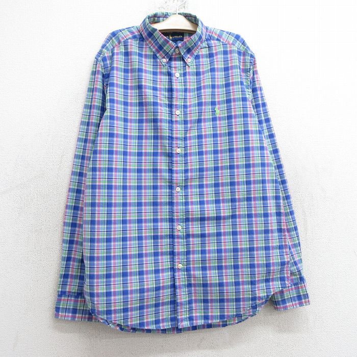 古着 ラルフローレン Ralph Lauren 長袖 ブランド シャツ キッズ ボーイズ 子供服 ワンポイントロゴ コットン ボタンダウン 青他 ブルー チェック 25mar03