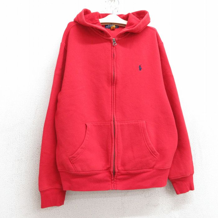 古着 ラルフローレン Ralph Lauren 長袖 ブランド スウェット フルジップ パーカー キッズ ボーイズ 子供服 ワンポイントロゴ 赤 レッド 25mar04