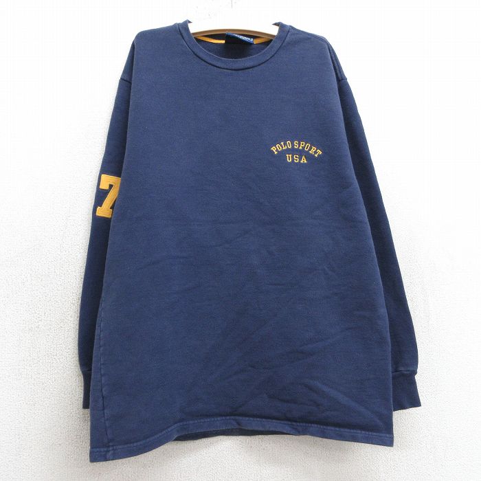 古着 ラルフローレン Ralph Lauren ポロスポーツ 長袖 ブランド スウェット キッズ ボーイズ 子供服 ワンポイントロゴ コットン クルーネック 紺 ネイビー 25mar04