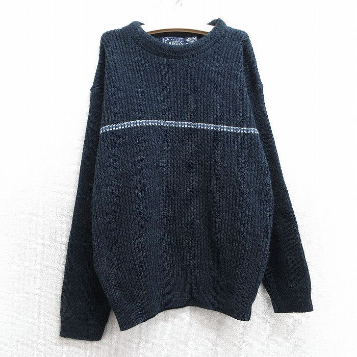 【50%OFF】古着 ベーシックエディション 長袖 セーター キッズ ボーイズ 子供服 90年代 90s アクリル クルーネック USA製 濃紺 ネイビー 25mar04