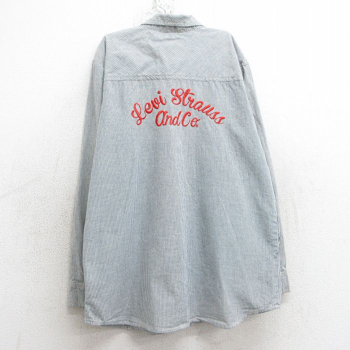 古着 リーバイス Levis 長袖 シャツ キッズ ボーイズ 子供服 ビッグロゴ 刺繍 コットン 紺他 ネイビー ストライプ 25mar04