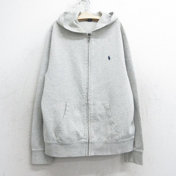 古着 ラルフローレン Ralph Lauren 長袖 ブランド スウェット フルジップ パーカー キッズ ボーイズ 子供服 ワンポイントロゴ グレー 霜降り 25mar26