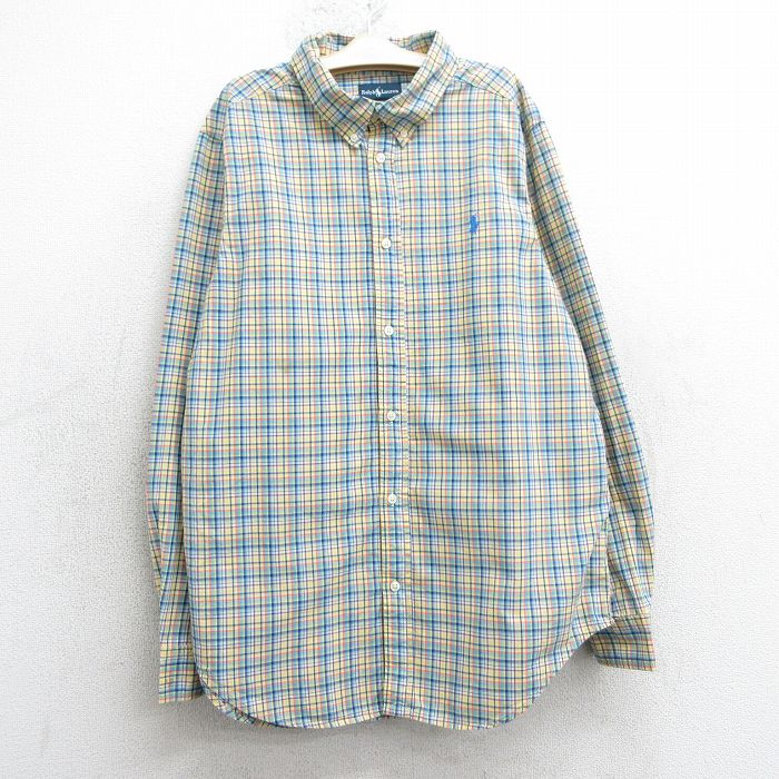 古着 ラルフローレン Ralph Lauren 長袖 ブランド シャツ キッズ ボーイズ 子供服 90年代 90s ワンポイントロゴ コットン ボタンダウン 黄色他 イエロー チェック 25mar26