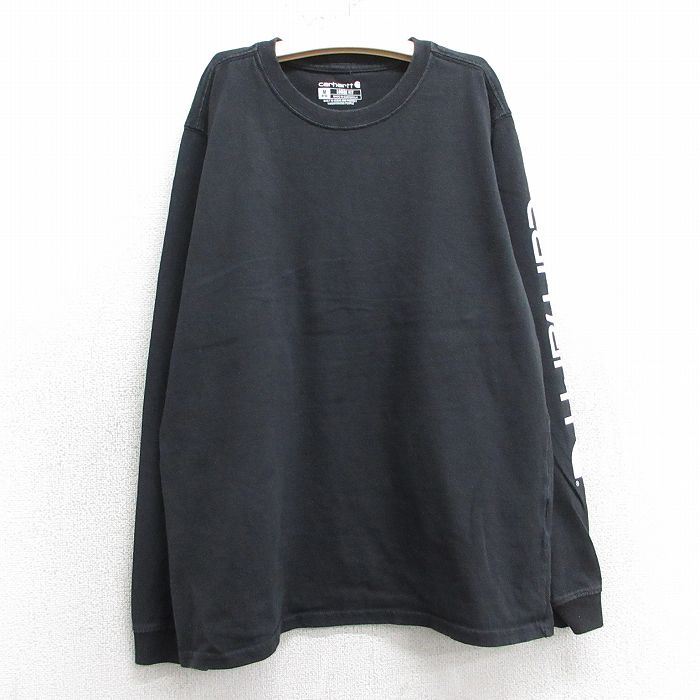 古着 カーハート Carhartt 長袖 Tシャツ キッズ ボーイズ 子供服 ビッグロゴ コットン クルーネック 黒 ブラック 25mar26