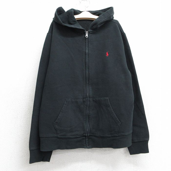 古着 ラルフローレン Ralph Lauren 長袖 ブランド スウェット フルジップ パーカー キッズ ボーイズ 子供服 ワンポイントロゴ 黒 ブラック 25mar26