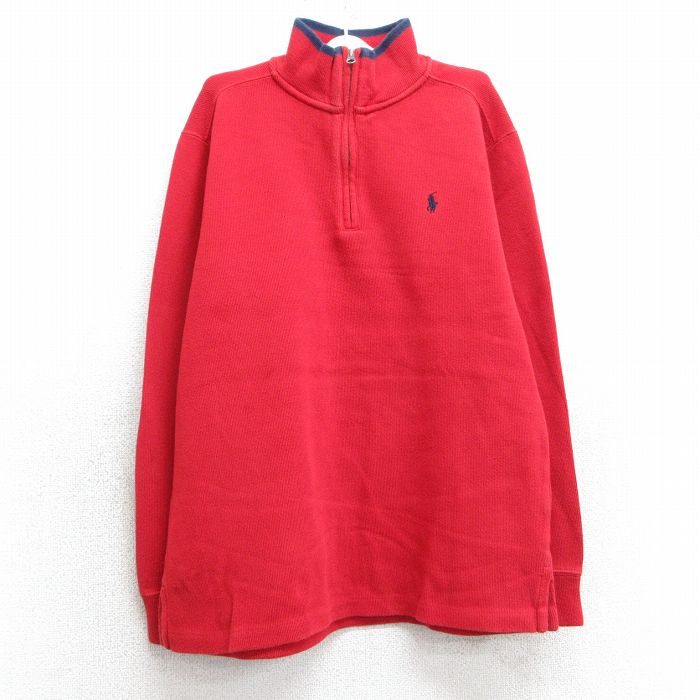 【50%OFF】古着 ラルフローレン Ralph Lauren 長袖 ブランド ハーフジップ トップス キッズ ボーイズ 子供服 90年代 90s ワンポイントロゴ コットン 赤 レッド 25mar26