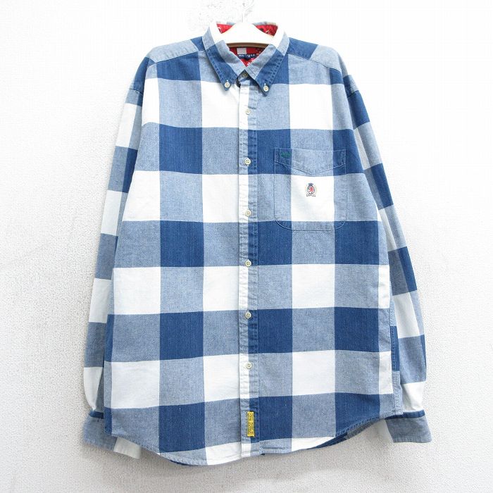 古着 トミーヒルフィガー TOMMY HILFIGER 長袖 ブランド シャツ キッズ ボーイズ 子供服 90年代 90s ワンポイントロゴ コットン ボタンダウン 白他 ホワイト チェック 25mar26