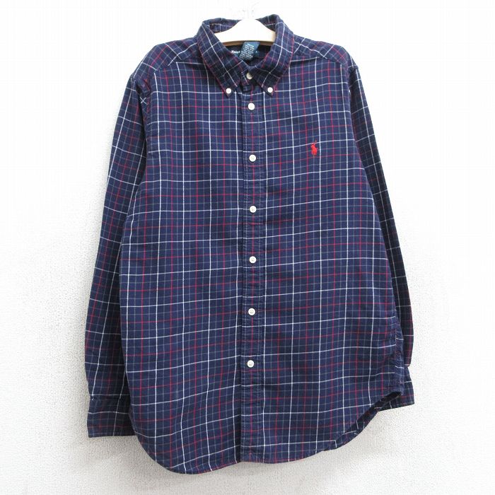 古着 ラルフローレン Ralph Lauren 長袖 ブランド シャツ キッズ ボーイズ 子供服 90年代 90s ワンポイントロゴ コットン ボタンダウン 紺他 ネイビー チェック 25apr10