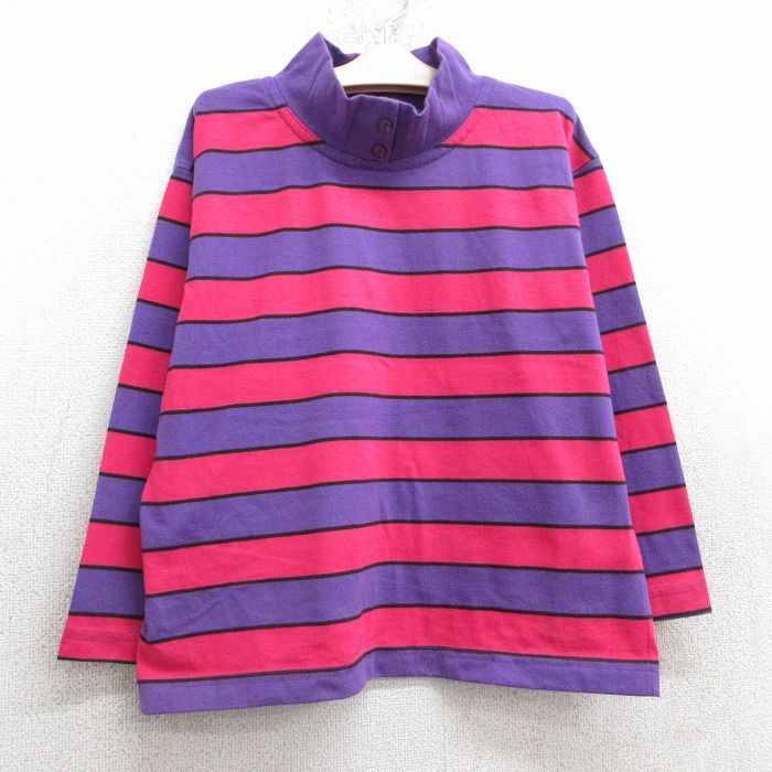 古着 長袖 ビンテージ Tシャツ キッズ ガールズ 子供服 80年代 80s モックネック ハイネック 紫他 パープル ボーダー 25apr10