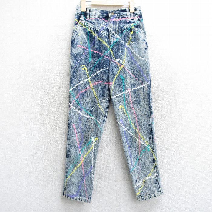 【50%OFF】古着 ジーンズ キッズ ボーイズ 子供服 80年代 80s テーパード コットン USA製 タロン 紺 ネイビー デニム ペンキ加工 【spe】 25apr10